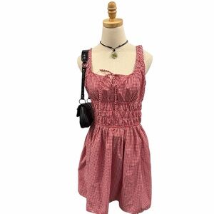 Sim & Sam Red Gingham Smocked Tie Front Sundress Women’s XL